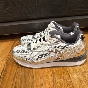 Women's Silver and White Athletic Shoes
